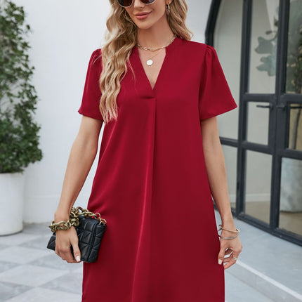 2025 Summer Cross-Border Amazon European and American New Satin Office Casual Loose Fashion V Neck Sexy Dress