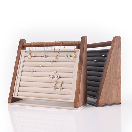 Black Walnut Color Ring Display Stand Large Triangle Ring Earrings Necklace Jewelry Storage Rack Live Props