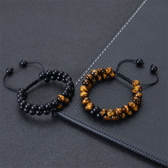 2025 Cross-border New Frosted Stone Tiger Eye Couple Bracelet Natural Stone Double-layer Woven Bracelet Adjustable Jewelry
