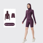 Eggplant purple three-quarter hooded jacket suit / 2/S