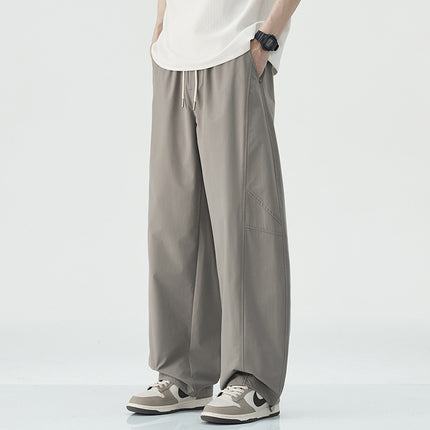 Danpaoni | summer thin casual pants men's American fashion retro loose straight pants elastic waist youth pants