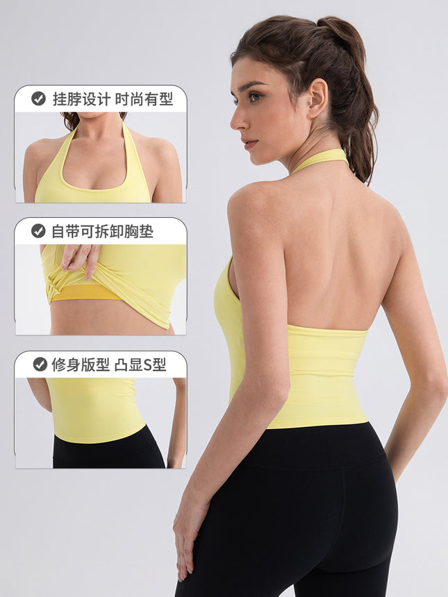 Women's Neck Yoga Vest Naked Sports Running Vest with Chest Pad Beautiful Back Sexy Sports Top 52167
