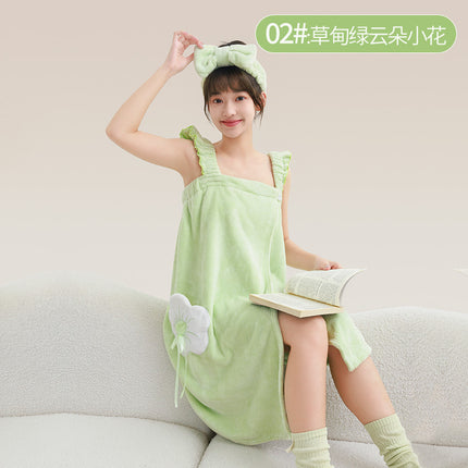 New Cartoon Bath Towel Thickened Nightdress Water Absorbent Quick-drying Wearing Bath Dat Belt Cute Household Bathrobe Bath Dress for Women