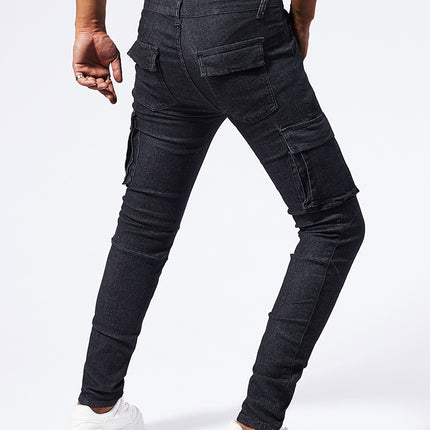 in stock Tooling Jeans Multi-Pocket Tannin Guangzhou Xintang Denim Factory Micro-Elastic Small Straight Jeans