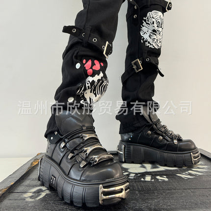 Wholesale Special Dark Motorcycle Boots Heavy Metal Thick-Soled High-Top Shoes 2023 Spring New Women's Punk Small Leather Shoes Brother Trbottom
