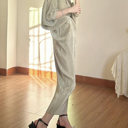 Long Skirt Summer Women's Clothing Export New Shenzhen Nanyou Classy Pleated Dress Classy Metallic Gloss