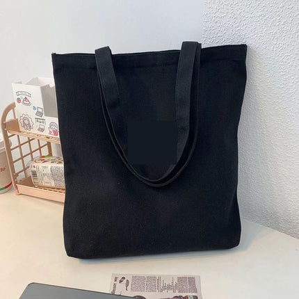 Fashion Harajuku Solid Color Canvas Shopping Bag Korean Women's College Shoulder Bag Canvas Bag Large Capacity Commuter All-match