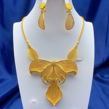 Ainidesha Golden Phoenix Flower tassel necklace earrings wedding suit copper gold plated window same ethnic style decoration