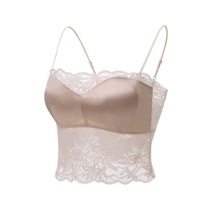 Tangge Silk Satin Beautiful Back Sling Latex Cup Mulberry Silk Thin Push-Up Bottoming Intimates Lace Sexy