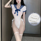 Blue open jumpsuit +3013 black stripe white socks / All yards