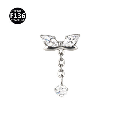 New pendant lip nail 0.9 teeth F136 titanium alloy moon lightning cone lip nail ear bone nail tragus 5A zircon
