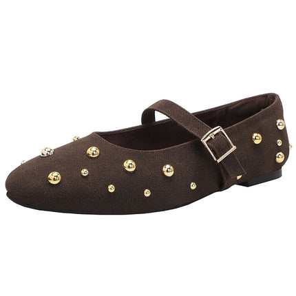 New Rivet Round-toe Ballet Flats Fashionable All-match Stylish Single-layer Shoes with Ballet Mary Jane Shoes
