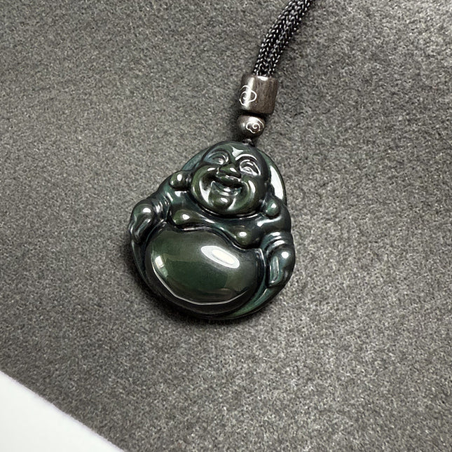 Crystal Obsidian Buddha Pendant for Men and Women, Maitreya Buddha Necklace, Laughing Buddha Pendant, Direct Supply Rainbow Eye