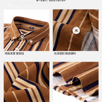 Men's Shirts New Style Retro Cotton Shirts Men's Long-Sleeved Striped Loose Korean Style Pure Cotton Breathable Shirts Men's Wholesale