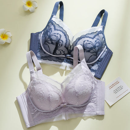 New Style Underwear Women's Lace No Steel Ring Small Chest Large Thickened Bra Push-up Adjustable Sexy Bra