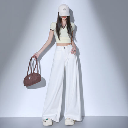 American Casual High-Waisted Wide-Leg Jeans for Women 2025 Autumn New Straight Loose Slimming Drapey Floor-Length Pants