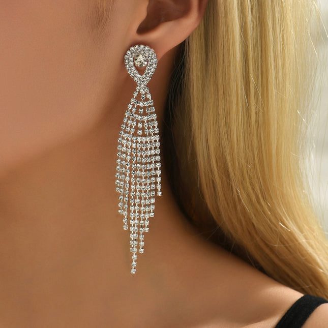 Factory direct approval of European and American temperament vintage jewelry fashion bride Joker earrings diamond tassel earrings earrings