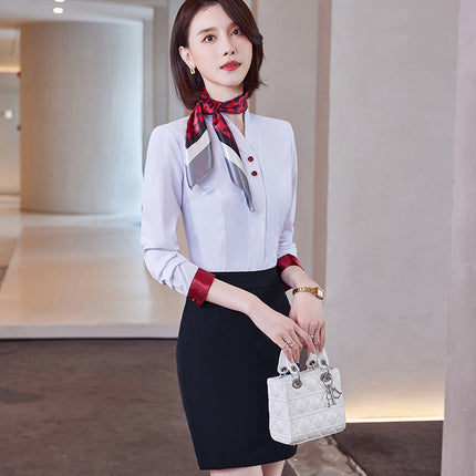 Autumn Professional Long Sleeve Shirt suit Female Stewardess Uniform Dress Jewelry Store Hotel Front Desk Attendant Work Clothes