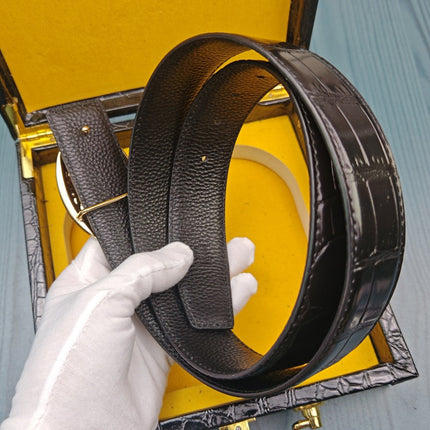 Substitute Double Dragon Ball Belt Men's Top Layer Cowhide Crocodile Pattern Belt Smooth Buckle Youth High-end Trousers Belt