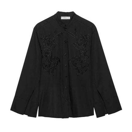 Cross-Border New Product 2025 European and American Style Women's Clothing Export Wholesale Zr Spot Embroidered Cotton Shirt