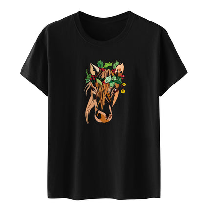 Amazon a generation of hair with green flowers horse head printed loose European and American printed ladies casual T-shirt women's jacket