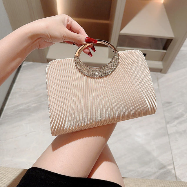 New Pleated Evening Bag Ring Handbag Rhinestone Banquet Hand Bag Gift Bag Party Bag Wedding Chain Bag