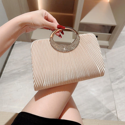 New Pleated Evening Bag Ring Handbag Rhinestone Banquet Hand Bag Gift Bag Party Bag Wedding Chain Bag