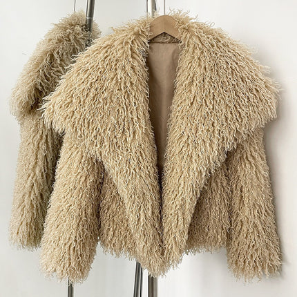 Cross-Border Aliexpress Women's Winter Short Large Lapel Faux Fur Imitation Beach Wool Fur Coat Women's Fur Coat