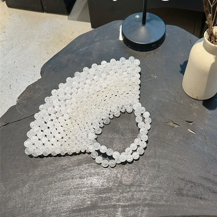 French Retro Hand-Woven Beaded Ice Cracked Pearl Fan-Shaped Bag Fairy Dumpling Mobile Phone Bag Hand-Held Crossbody Bag