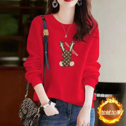 Heavy Chinese Cotton Sweater fleece-lined Thickened Autumn and Winter Printed Loose Couple's Top Long Sleeve Unisex Base Shirt