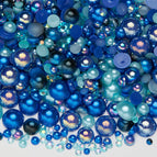 3-10mm flatback pearl resin rhinestones mixed assortment, 30g/pack / Semi-round pearl mixed with sapphire blue and dark blue ab series—o