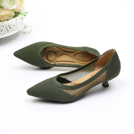 Princess Shoes with Pointed Toes, Fish Silk Flats, Thick Heels, Small Fragrant Knitted Fly Woven Shoes, Hollow High Heels, Tall, Fashionable and Versatile