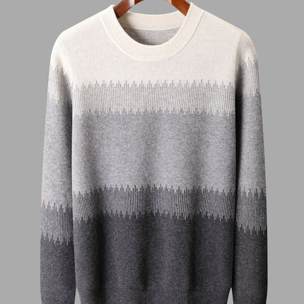 2025 New Autumn and Winter 100% Pure Wool Sweater Men's Thickeneded Contrasting Color Sweater Pullover Warm and Versatile Knitted Bottoming Shirt