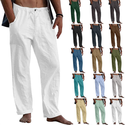 Cross-Border Men's Mint Green Linen Casual Pants, Loose Fit, Comfortable and Breathable, Simple Design for Everyday Use