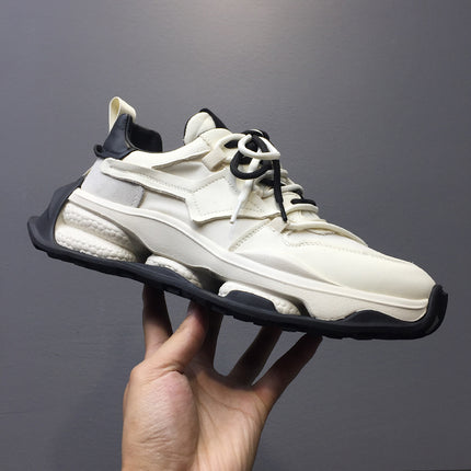 Men's Chunky Sneakers, Spring Shoes, Trendy Shoes, Leather and Fabric Sneakers, Casual Shoes, Genuine Leather White Shoes, Skate Shoes