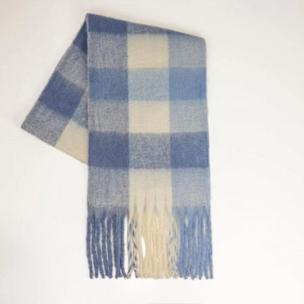 Autumn and winter European and American color matching AC cashmere thick tassel scarf rainbow plaid mohair warm female student plus