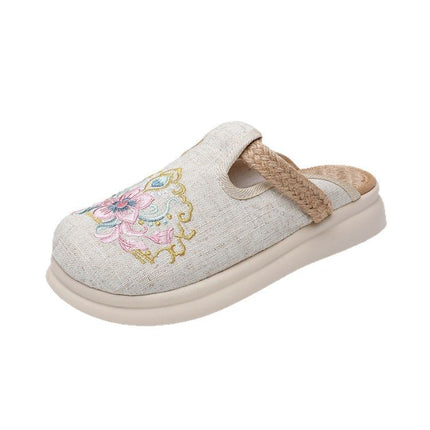 New Arrival Pastoral Style Linen New Chinese Style Deodorant Feet Home Outfit Cloth Shoes Slip-on Slippers Embroidered Shoes Women's Shoes