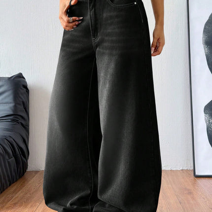 Cross-Border Foreign Trade Amazon European and American Black Wide-Leg Denim Washed Women's Jeans Loose Casual Floor-Length Trousers