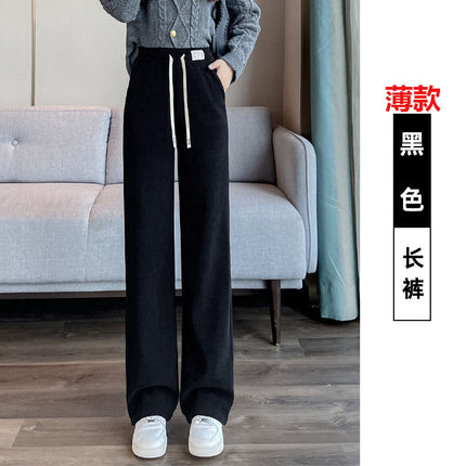 European velvet narrow fleece-lined wide-leg pants women's autumn and winter 2023 mopping casual thickened high slimming straight pants