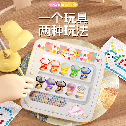 Children's magnetic brush drawing board two-in-one double play 3-year-old 6-control pen training color classification interactive educational toys
