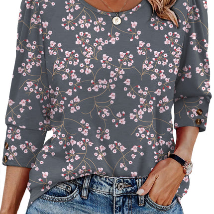 50 Colors Cross-Border European and American Amazon Spring and Summer New Printed T-Shirts with Cuff Buttons, Casual Versatile Vacation Women's Clothing