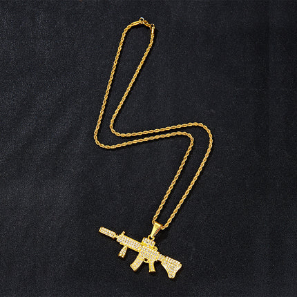European and American cross-border hip-hop jewelry alloy full diamond M4 rifle domineering luxury men's gun pendant factory wholesale