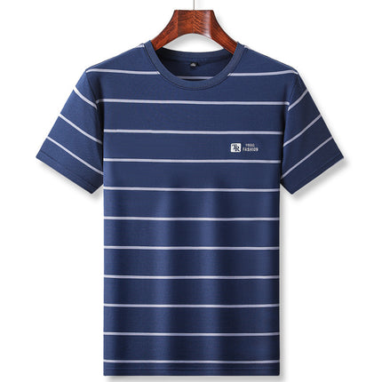 Famous emperor mouse men's summer new round neck pullover short sleeve t-shirt business casual striped young and middle-aged men's T-shirt