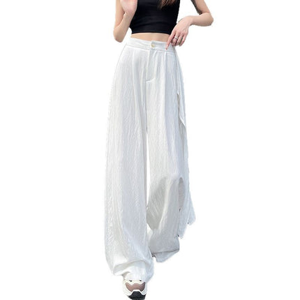 High Waist Washed Cotton Fake Two-piece Strap Spring and Summer All-match Fart Curtain Suit Women's Wide Leg Draping Loose Mop Pants