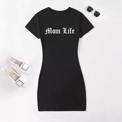 Fashionable and Versatile Slim-Fitting Dress, Light and Breathable, Letter Printing, Mid-Length Basic Cross-Border Style