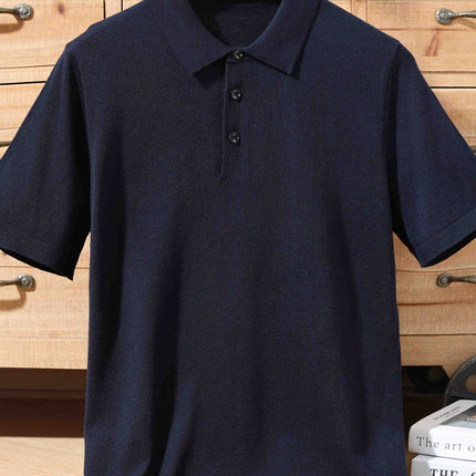 High-end Worsted Wool POIO Collar Knitted Short-sleeved Men's Spring and Summer Business Casual All-match T-shirt Thin Top