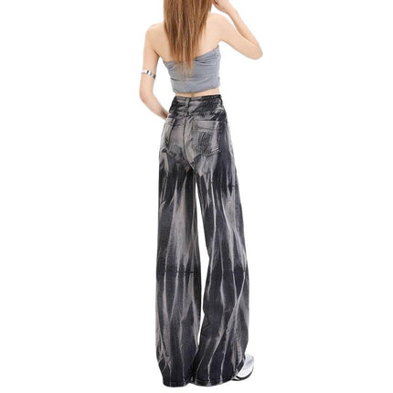 Ripple Tie-Dye High-Waisted Wide-Leg Jeans for Women, Trendy and Versatile 2025 New Loose Slimming Design Long Pants
