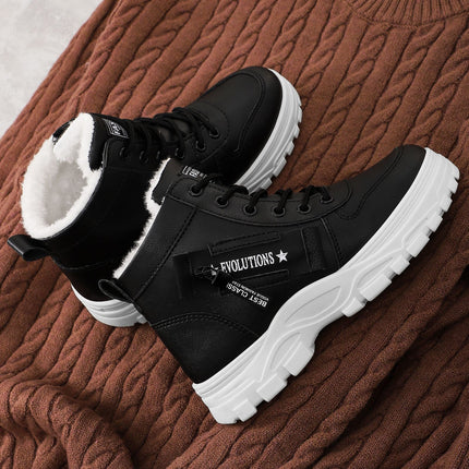 Women's Shoes New Snow Boots Fashion Warm Plush Thickened Cotton Shoes Waterproof Thickened Lace-Up Mid-Calf Cotton Boots