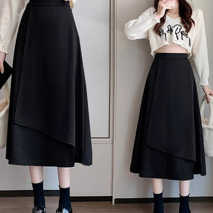 A- line Skirt Belly Covering Skirt Spring and Summer Ins New Commuter plus size chubby girl High Waist Slimming Irregular Pear-shaped Figure