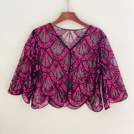 New Sequin Seven-sleeve Small Coat Short Cardigan Cheongsam Outer Waistcoat Small Shawl Waistcoat Ball Thin Shawl Women